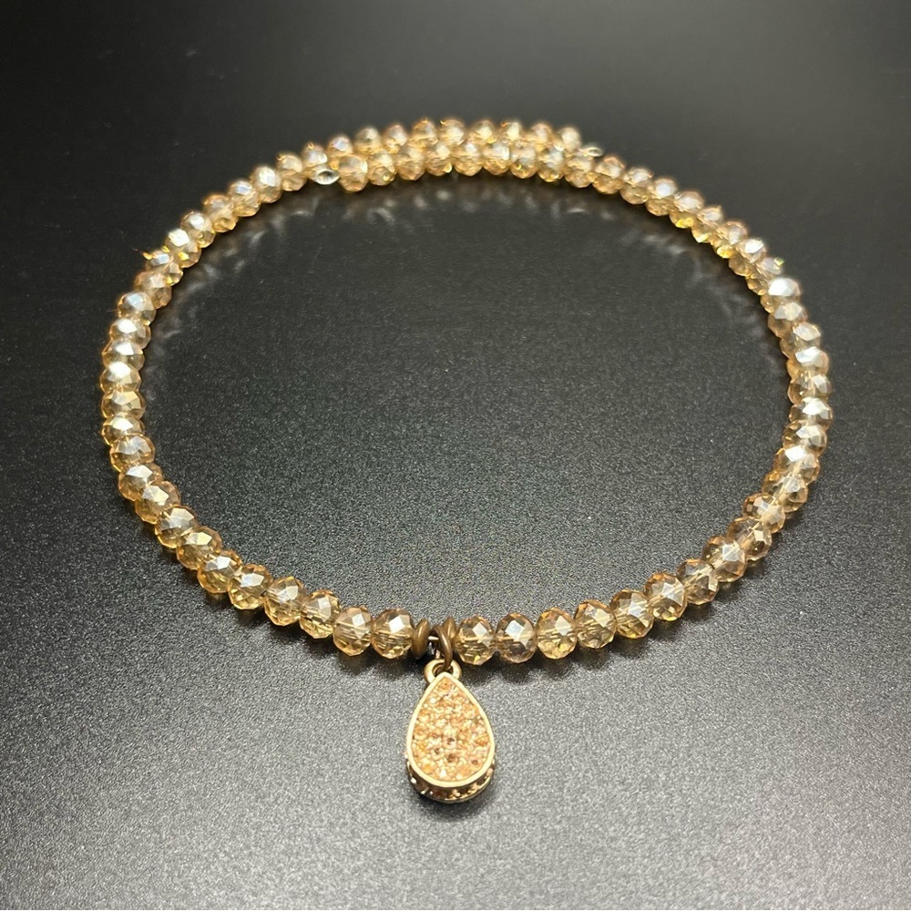 Modern light amber colored crystal choker with a teardrop rhinestone pendant. - Picture 1 of 9